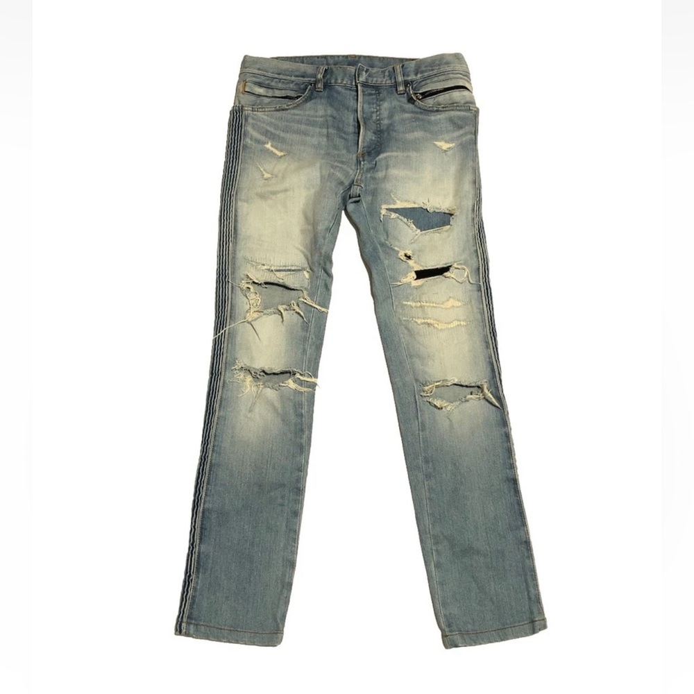 Balmain Paris Distressed Jeans Men’s Denim Striped Side Panels